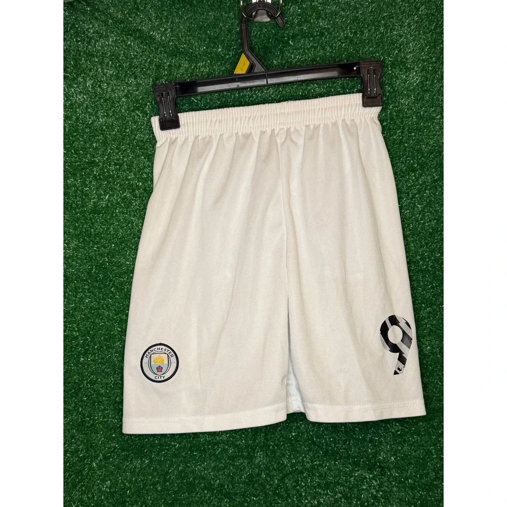 Manchester City FC White Soccer Football Shorts #10 Youth Size 10 Elastic Waist